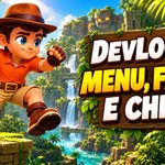 DevLog #1: aventureiro 3D em uma selva tropical com ruínas e golem de pedra ao fundo