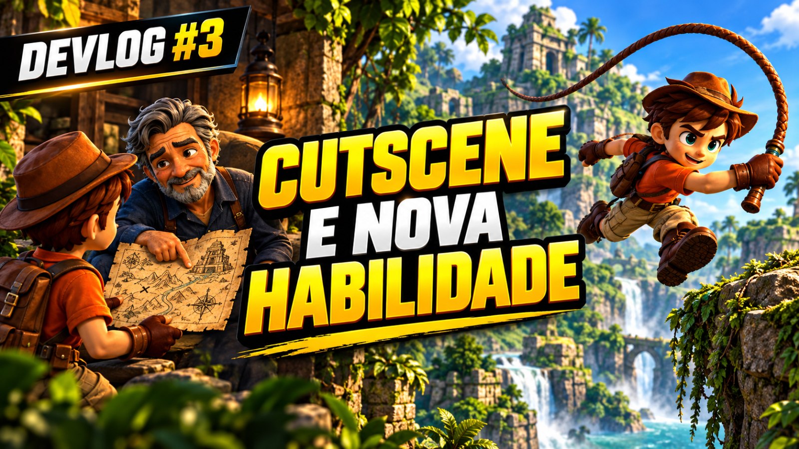 DevLog #3: aventureiro recebe um mapa do avô e usa uma nova habilidade de chicote